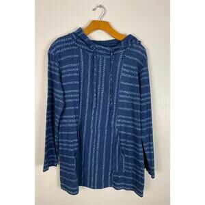 PURE JILL J JILL INDIGO stripe pullover sweater blue white size S hooded batik